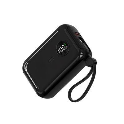 10000mAh 22.5W Universal Built In Cable Power Bank سیاه و سفید ضد آتش ABS PC با چراغ های LED